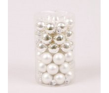Кульки скляні Flora D 2,5 см 48 шт Сріблястий з білим (44518)