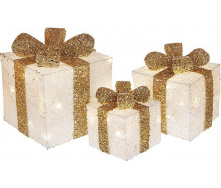 Декоративные подарки с подсветкой под елку (3 шт бело-золотистые) 20см 25см 30см BonaDi DP219494