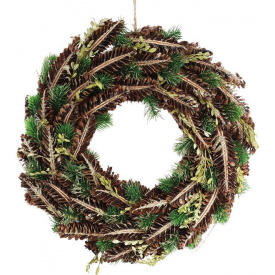 Венок новогодний декоративный Зеленые ветви с натуральными шишками Bona DP42834