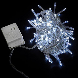 Светодиодная гирлянда электрическая с контроллером Led на 100 светодиодов 6.5 м прозрачный провод Белая
