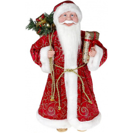 Декоративна статуетка Санта з подарунками 45см, червоний із золотистим Bona DP69498