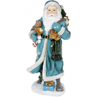 Новогодняя фигурка Санта с колокольчиками 21х18.5х45см, бирюза с серебром Bona DP73724