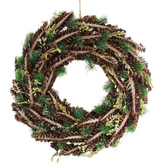 Венок новогодний декоративный Зеленые ветви с натуральными шишками Bona DP42834
