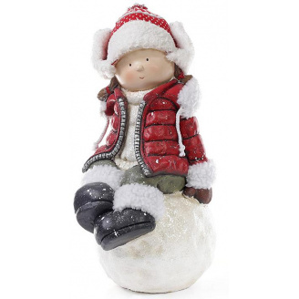 Фігура новорічна ceramic Дівчинка на сніжці червона куртка Bona DP42670