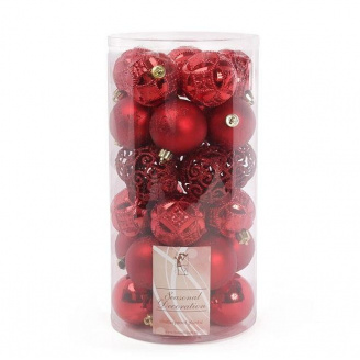 Набор пластиковых новогодних шаров Flora 30 шт D-6 см Красный (12073)