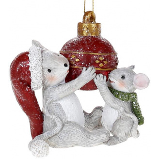 Фигурка подвесная декоративная Шарик и мышки 7 см серый с красным Bona DP113877