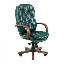 Офисное кресло Венеция Richman зеленый кожзам+деревянные подлокотники с накладками орех