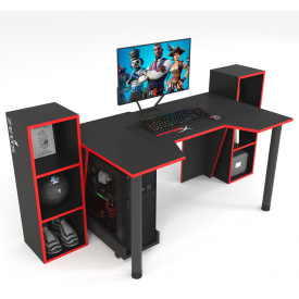 Геймерский стол ZEUS-Game™ GAMER-5 чёрный-красный