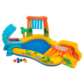Детский надувной игровой центр с горкой Intex Динозавры 57444 249х191х109 см Разноцветный