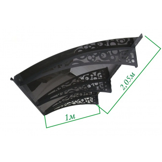 Металический сборный навес (козырек) над дверью Dash'Ok 2.05x1 м Style, тем-серый, мон 4 мм, прозр