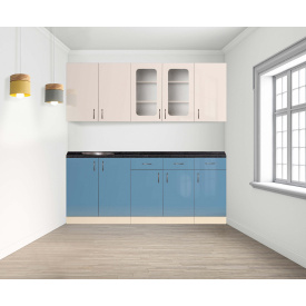 Кухня Модена ширина 1500 с крашеными МДФ фасадами МАКСИ МЕБЕЛЬ Сливочно белый/Синяя пастель (5103241)