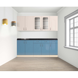 Кухня Модена ширина 2200 с крашеными МДФ фасадами МАКСИ МЕБЕЛЬ Сливочно белый/Синяя пастель (5103243)