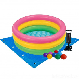 Детский надувной бассейн Intex 58924-2 «Радуга», 86 х 25 см, с шариками 10 шт, подстилкой, насосом (hub_it3erv)