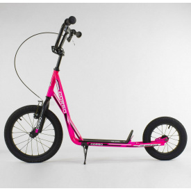 Самокат детский Corso надувные колеса переднее 16" / заднее 12" + ручной передний тормоз Pink (86802)