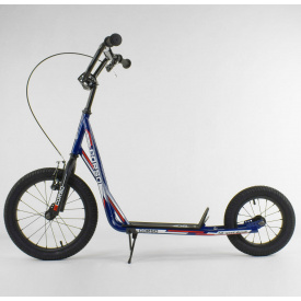 Самокат детский Corso надувные колеса переднее 16" / заднее 12" + ручной передний тормоз Dark Blue (86803)