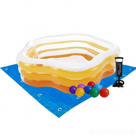 Дитячий надувний басейн Intex 56495-2 «Морська зірка», 183х180х53 см, жовтий, з кульками 10 шт, підстилкою, насосом (hub_pw7t2z)
