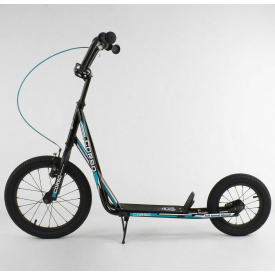 Самокат детский Corso надувные колеса переднее 16" / заднее 12" + ручной передний тормоз Black/Blue (86795)
