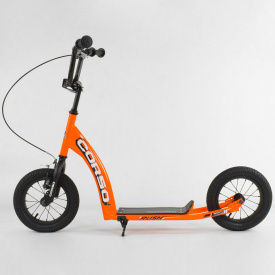 Самокат детский "Corso" надувные колеса 12" + ручной передний тормоз. Orange (86796)