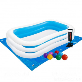 Дитячий басейн Intex 56483-2 «Сімейний», 262х175х56 см, з кульками 10 шт, підстилкою, насосом (hub_yj7o8p)