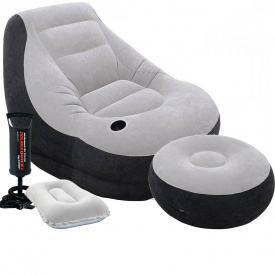 Надувное кресло Intex 68564-2, 130 х 99 х 76 см, с ручным насосом и подушкой, пуфик 64 х 28 см