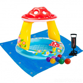 Дитячий надувний басейн Intex 57114-2 «Грибочок», 102х89 см, з кульками 10 шт, підстилкою, насосом (hub_zjq68j)