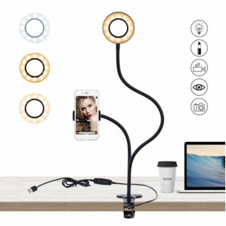 Професійна кільцева світлодіодна LED лампа UKC Professional Live Stream з утримувачем телефону для блогерів та візажистів