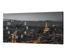 Настінний годинник ProfART на полотні 30 x 53 см Нічний Париж (06_S)