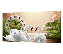 Настінний годинник ProfART на полотні 30 x 53 см Лебеді (K-249_S)