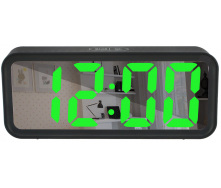 Годинники настільні електронні RIAS DT-6508 дзеркальні з будильником та термометром Green Light Black (3_00823)