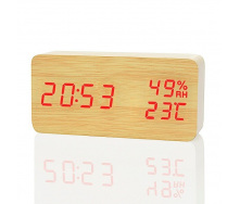 Настільний годинник Wooden Watch світлодіодний з індикатором вологості та будильником USB 15см Жовто-червоний (VST-862S-1)