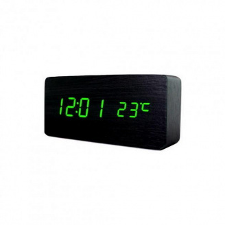 Настільний годинник ART-862 від мережі + батарейки годинник-будильник, дата, температура 16х8х5см Чорний-Зелений