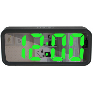 Годинники настільні електронні RIAS DT-6508 дзеркальні з будильником та термометром Green Light Black (3_00823)
