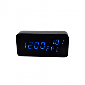 Настільний електронний годинник від мережі та батарейки дата температура вологість VST-862S чорний з синім світлом