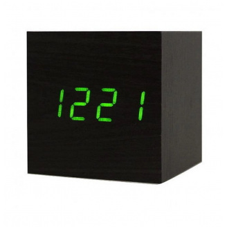 Настільний електронний світлодіодний годинник куб Wooden Watch VST-869 65х65 мм Червоне світло