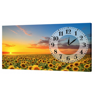 Настінний годинник ProfART на полотні 30 x 53 см Соняшники на заході сонця (16_S)