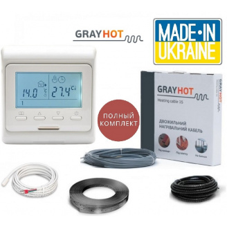Теплый пол GrayHot 0,7м²-1,1м² 129Вт (9м) нагревательный кабель под плитку с программируемым терморегулятором E51