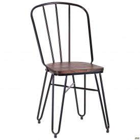 Металлический стул Clapton черный с деревянным сидением гевея цвет под орех