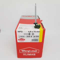 Кровельные саморезы Klimas Wkret-Met 4,8х70 мм по дереву (200 шт ) с резиновой шайбой EDPM для металлочерепицы Окраска RAL 6020 Хромовый зеленый Киев