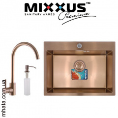 Кухонная мойка Mixxus SET 6045-200x1.0-PVD-BRONZE (со смесителем, диспенсером, сушкой в комплекте) Полтава
