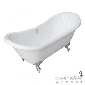 Акриловая ванна отдельностоящая Volle 12-22-314 на ножках с сифоном белая ножки серебро