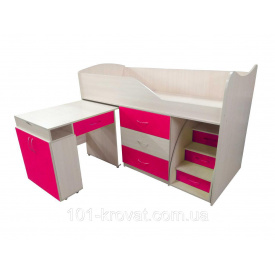 Кровать чердак Бедрум со столом и комодом для девочки