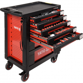 Сервисный шкаф с инструментами YATO 211 элем., 5 лотков, на колесах, 7 ящиков, 98х77х46,5 см (YT-55290)