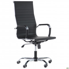 Офисное кресло компьютерное AMF Slim HB Хром Tilt черное тонкая спинка на хром колесиках Чернигов