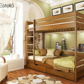 Двухъярусная кровать Estella Дует деревянная светлый орех-103