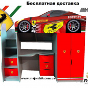 Кровать машина чердак машинка Феррари Ferrari со столом и шкафом