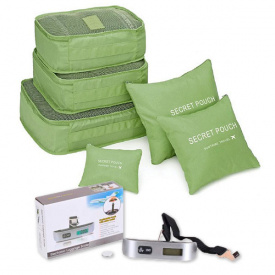 Набор органайзеров для путешествий 6-в-1 Зеленый + Весы для багажа 50 кг. Серые