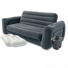 Надувной диван Intex 66552-4, 203 х 224 х 66 см с электрическим насосом и подушками Черный