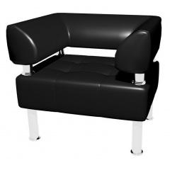 Офисное мягкое кресло Sentenzo Тонус 800x600х700 мм на хром ножках в черном кожзаме с подлокотниками Тячев