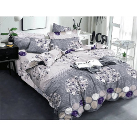 Постельное белье Кот Муркот Серо-фиолетовый с кружочками и мелкими цветочками