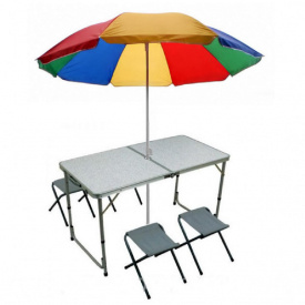 Стол для пикника складной с регулировкой по высоте 120 х 60 х 55/60/70 с 4 стульями и зонтом Seagard Белый